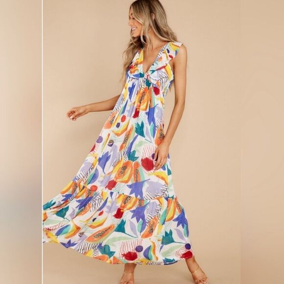 Oliphant Dresses & Skirts - NWT Oliphant Ruffle V-Neck Maxi Medium Papaya Yellow